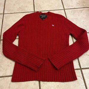 Men’s Muscle Abercrombie & Fitch Red Knitwear Ribbed Sweater V-neck NWOT